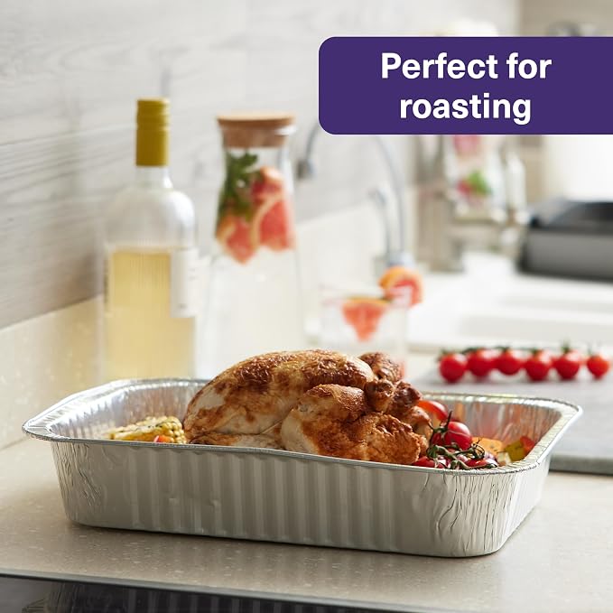 MATANA 25 Pack Aluminum Pans 10x14 - Large Aluminum Foil Pans - Lasagna Pan Disposable Baking Tins - Half Size Deep Foil Trays for Serving Food, Cooking, Roasting, Heating, Chafing, Catering, Parties