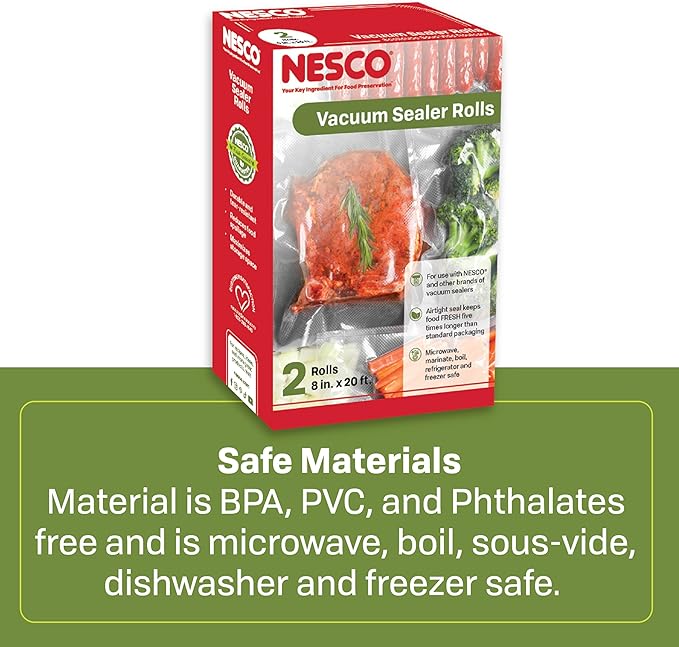 NESCO VS-03R Vacuum Sealer Bags for Home Food Storage, Liquid‑Friendly Bags Safe for Microwave and Sous‑Vide Cooking