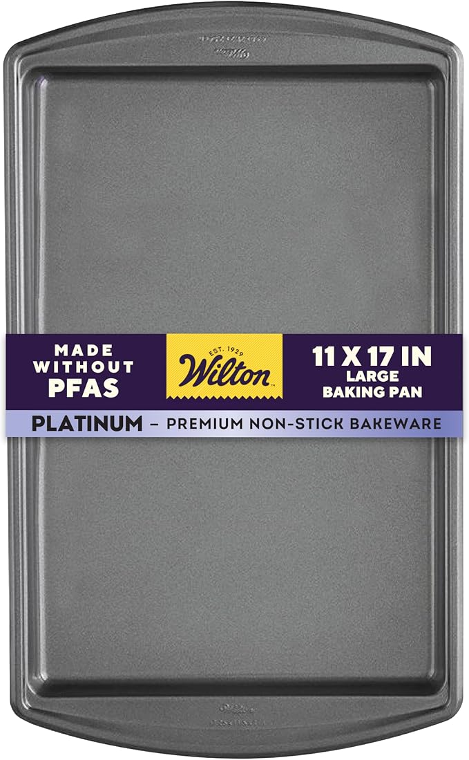 Wilton Platinum Non-Stick Large Baking Sheet, Made Without PFAS, 11x17 in. | DURALAST Silicone Infused Double Coating, 5X More Durable with Anti-Warping Technology, Perfect for Large Sheet Baking