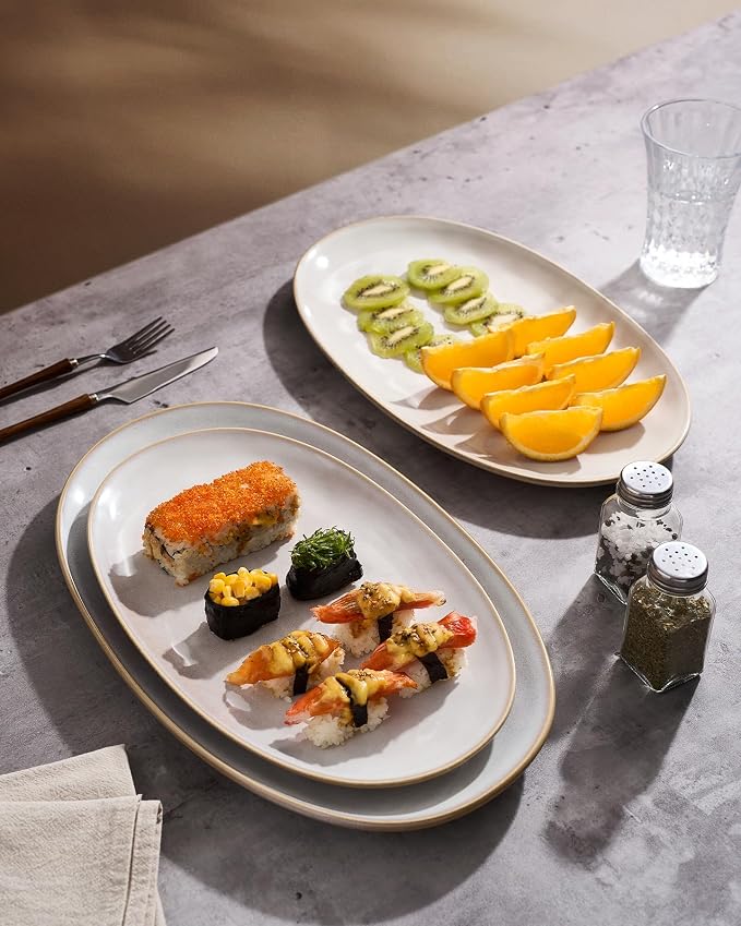 famiware Serving Platters Set of 3 Sizes - Oval, Cappuccino White | 15.59"/14.3"/12.9" Fine Stoneware Serving Trays for Party, Entertaining for Food, Turkey, Cheese, Microwave Dishwasher Safe