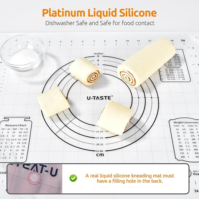 U-Taste Silicone Pastry Mat, Dough Rolling Baking Sheet, 16x20"/Transparent | Food-Grade Liquid Silicone, Non-Stick Non-Slip, Baking Supplies for Pizza Cookie Pie Crust, Clear Measurement & Raised Edges