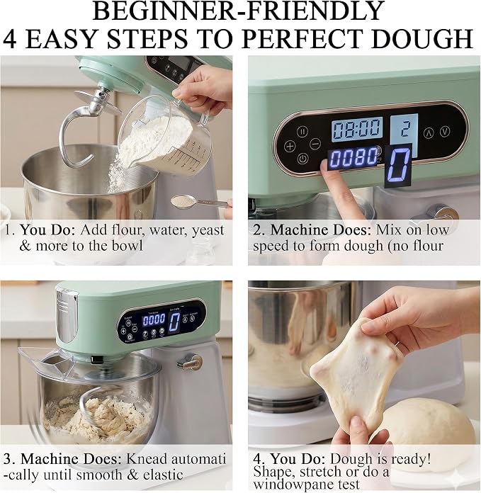 5.3 Qt Tilt-Head Stand Mixer, 9-Speed Electric Food Mixer | 9-Speed Control, Stainless Steel Bowl, Dough Hook Whisk Flat Beater, Splash Guard, Easy Clean, for Home Baking, Spearmint