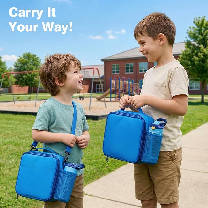 HOMEKOL Bento Lunch Box Set for Kids, Blue | with Stainless Steel Insulated Food Jar, Plastic Water Bottle, Bag and Silicone Spoon and Fork for Boys Girls
