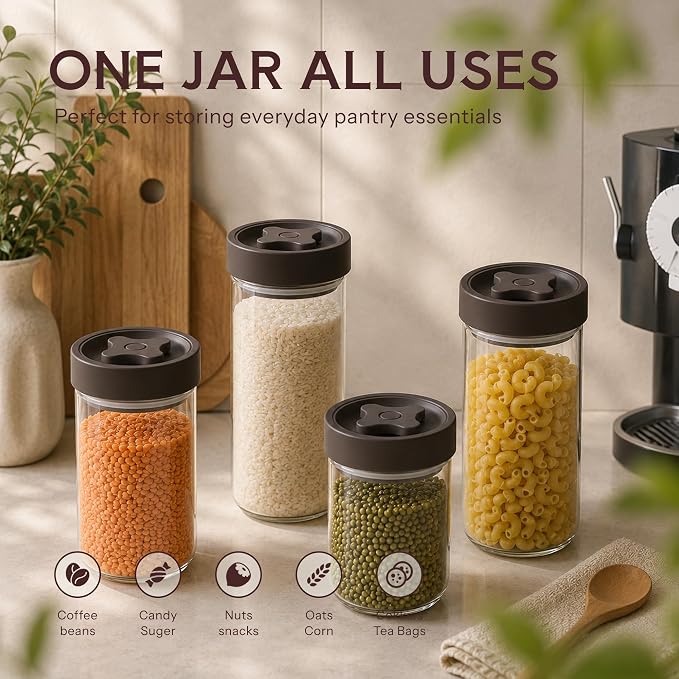 33 oz Glass Canning and Storage Containers Jar with Airtight Lids | Twist Seal Jar with Silicone Ring, Wide mouth Suitable for Pickling, Meal Prep, Coffee Beans, Candy, Dry Pantry Goods