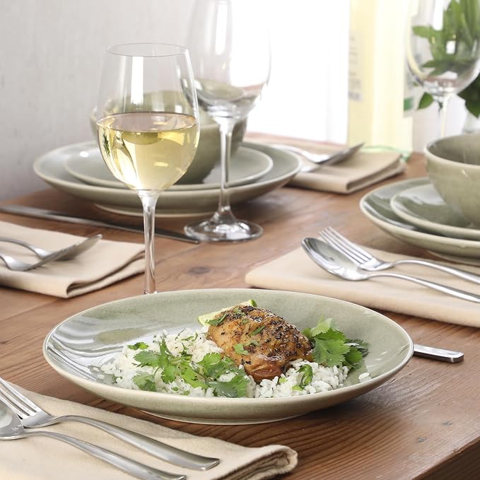Gibson Elite Castle Peak Plates and Bowls Set, 12-Piece Dinnerware Set, Green Reactive Glaze Stoneware Dishes, Dinner Plates, Salad Plates & Cereal Bowls
