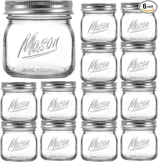 Ieavier 12PCS Wide Mouth Mason Jars 16oz with Airtight Lids and Bands | Canning Jars with Crystal Glass for Food Storage, Spice Jars, Canning, DIY Projects, Jam, Jelly, Honey, Preserving, Drinking