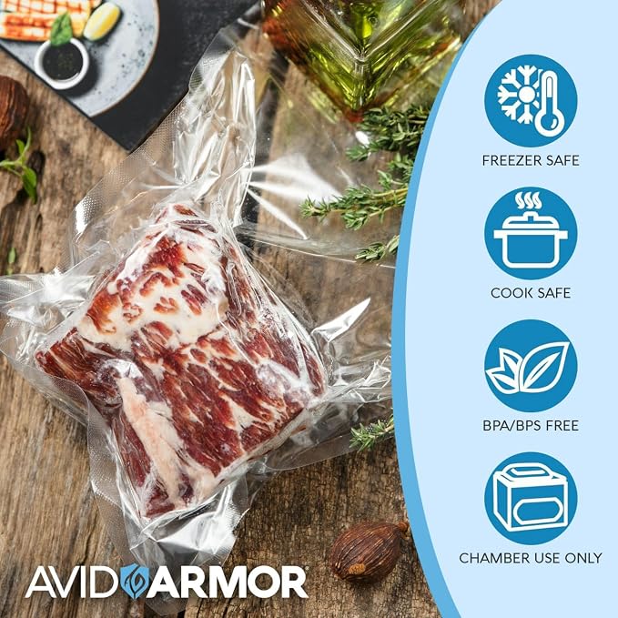 Avid Armor Chamber Vacuum Sealer Bags – 6x10" & 8x12" – 280 Pack – Heavy Duty Commercial Grade, BPA-Free Pouches for Sous Vide, Food Preservation, Meat Storage, Freezing, and Long-Term Storage