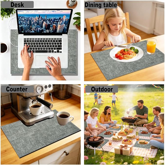 Faux Leather Placemats Set of 4, 11.8"x17.7", Beige | Reversible Table Mats, Waterproof, Stain & Heat Resistant, Easy Clean for Dining, Gatherings, Outdoor