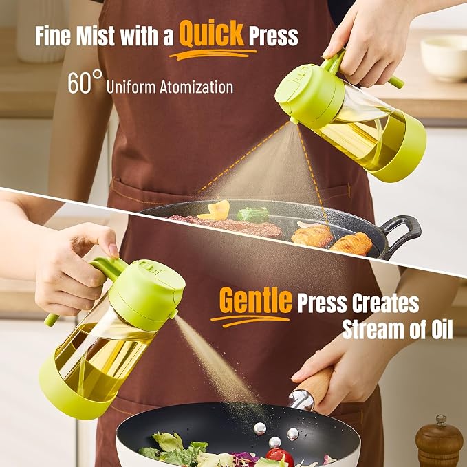 PARACITY Oil Sprayer for Cooking, 2-in-1 Glass Dispenser, Silicone Base | Fine mist or controlled pour; wide mouth and drip-control nozzle for air fryer, salad, BBQ, baking, and daily kitchen use.