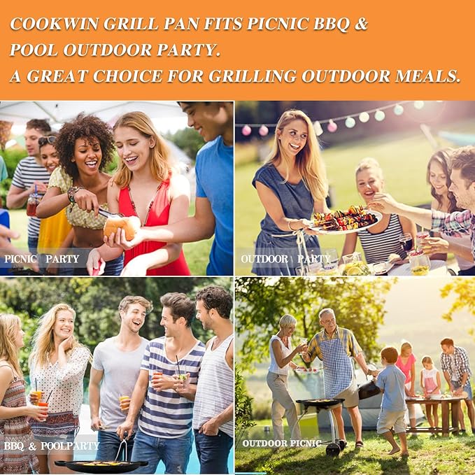 Cast Iron Grill Pan, 12.6 inch Griddle Pan with Dual Handles, Pre-Seasoned Heavy-Duty Cast Iron Skillet for Stovetop, Oven, Indoor & Outdoor BBQ Use