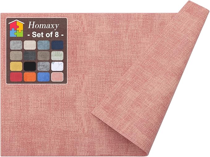 Homaxy PU Faux Leather Placemats for Dining Table, Set of 8, Pink | Waterproof Wipeable Washable Table Mats, Easy to Clean Anti-Slip Place Mats, 11.8" x 17"
