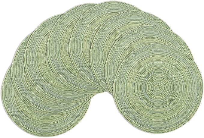 Winknowl Round Braided Placemats Set of 8 Washable Woven Heat Resistant Table Mats for Kitchen Dining Tables 15 inch Round Place Mats (Pea Green,8)