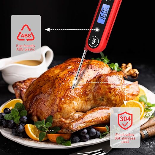 Meat Thermometer for Cooking, Instant Read Food Thermometer with Backlight Waterproof, Kitchen Digital Candy Thermometer for Grill BBQ Baking Water Milk Smoker Oil Deep Fry Liquids Turkey