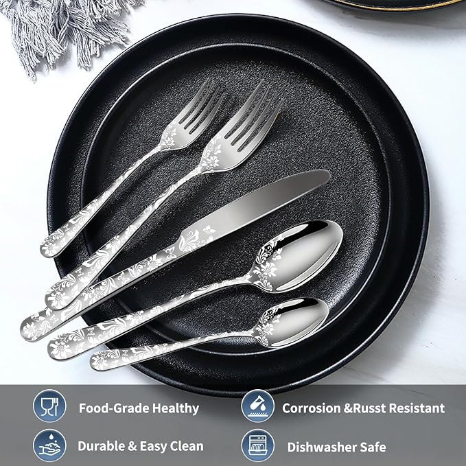 Silverware Set, 20 Piece Stainless Steel Flatware Set, Silverware Set for 4,Mirror Polished Cutlery Set, Tableware Set Includes Knife, Fork, Spoon