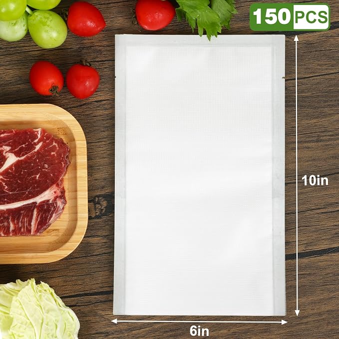 Moretoes 150pcs Vacuum Sealer Bags, Food Saver Bags Pint 6" x 10", BPA Free, Pre-cut Commercial Grade Vac Bags for Food Storage, Meal Prep or Sous Vide
