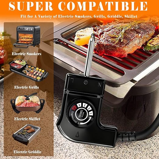 Electric Skillet Cord Replacement with Bella, Masterbuilt, Hamilton Beach etc Griddle, Adjustable Thermostat Power Cord for Grills, Griddles, and Smokers