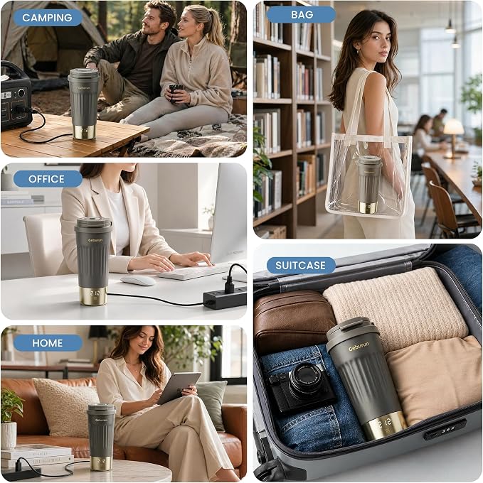 Travel Electric Kettle Portable Water Boiler, 400ml Small Tea Maker with 6 Temp Settings LCD Display, 316 Stainless Steel Vacuum Insulated Tumbler, 100V-240V, Travel Gifts for Men Women(Titanium Gray)