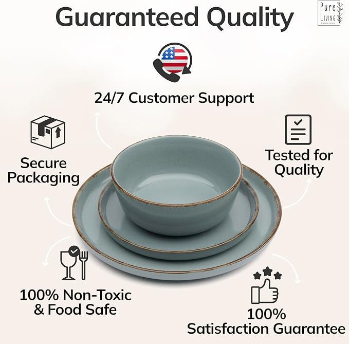 Stoneware dinnerware set 8 persons Rustic 24 pcs - Rustic design dinnerware set, dishwasher safe - Bowl and plate set - Pure Living dinnerware in smoky blue…