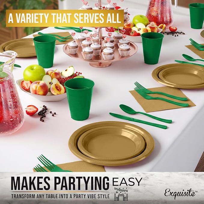 Exquisite 350 Pcs St. Patricks Plastic Plates For Party St. Patricks Disposable Plates Set, 50 Of Each 9" Dinner Plate Set, 7" Dessert Plate, Cups, Napkins & Cutlery Plastic Dinnerware