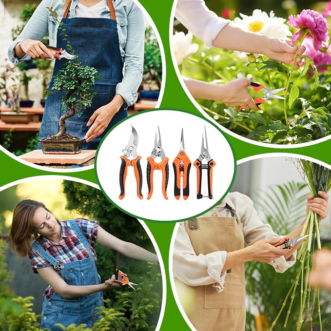 EWPJDK 4 Pack Garden Pruning Shears Scissors Clippers Stainless Steel | Gardening Shears, Gardening Shears, Pruning Snips for Gardening Tools, Securely Lock, Non-Slip, Ergonomically Designed