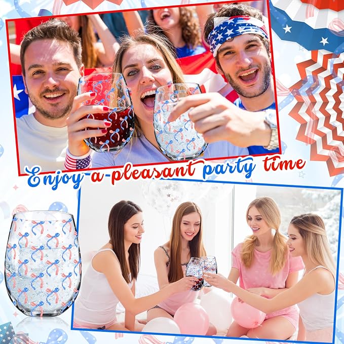 Sliner 2 Pack 250th Anniversary Stemless Wine Glasses 17oz Patriotic Drinking Glasses Independence Day Tumbler Cups for 4th of July Party Supplies Memorial Day Gift Decorations