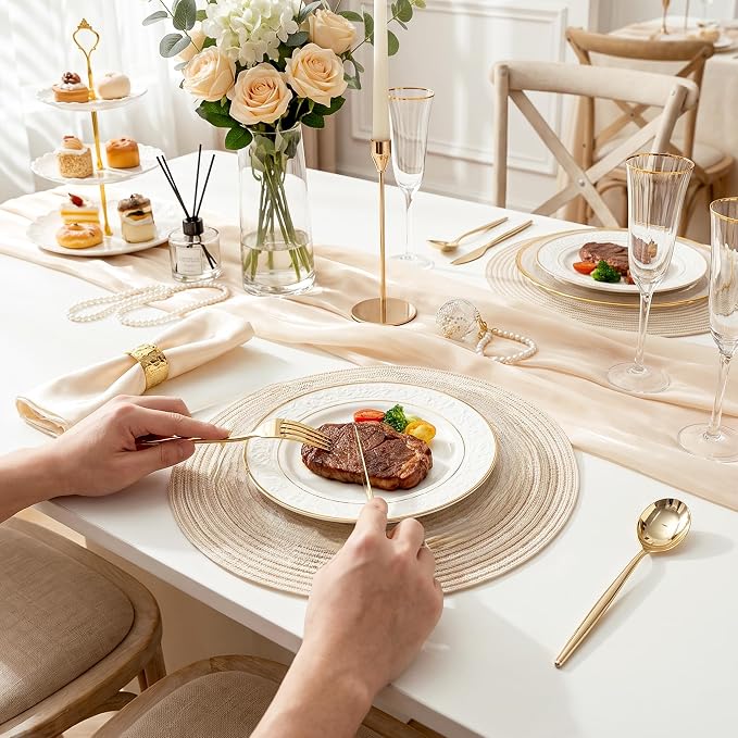 SUT 150PCS Gold Plastic Silverware Set, Heavy Duty Disposable Cutlery for Party,Includes 50 Forks, 50 Spoons and 50 Knives, Elegant Plastic Flatware for Wedding, Birthday and Catering