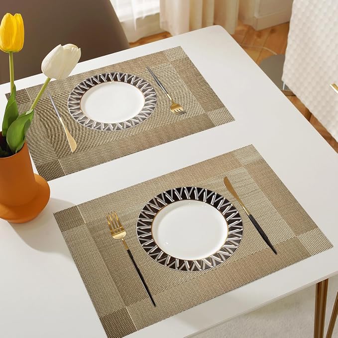 Vinyl Placemats Heat-Resistant Table Mats Washable Easy Clean Plastic Placemat for Kitchen Dining Table Set of 4 Indoor Outdoor (Lemon)