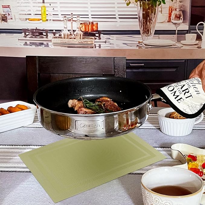 Placemats,Table Place Mats for Kitchen Dining, Heat-Resistant Anti-Skid Stain Washable PVC Table Mats, Easy to Cleaning Woven Vinyl Dinner Mats (Green, 6 Pack)