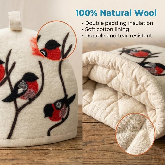 Glaciart One Wool Teapot Cozy Kettle Cover | Dome Shaped Large Tea Cosy, Kettle or French Press | Handmade & Needle Felted from Natural Wool | Warms Up to 2 Hours | Great as Gift