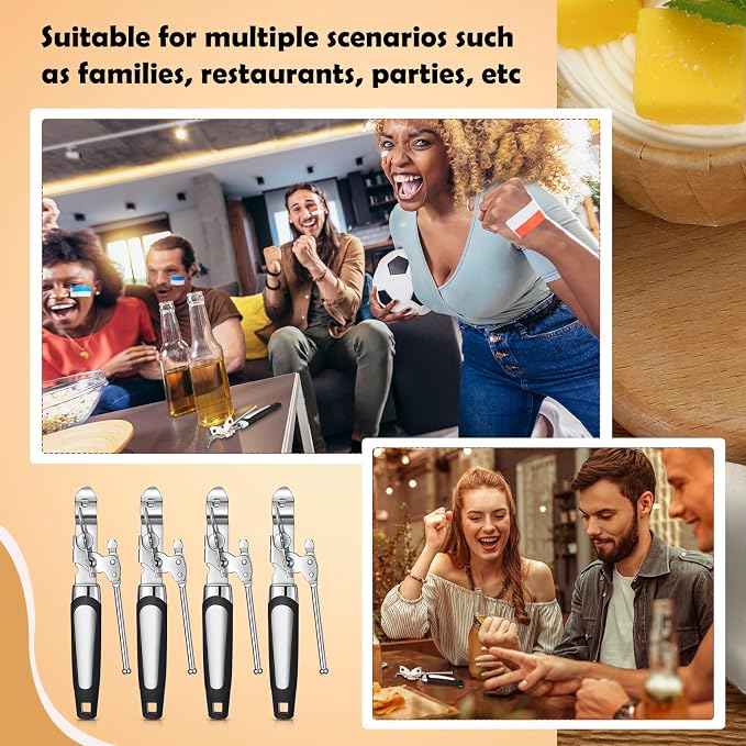 Gisafai 10 Pcs Can Opener Manual Bulk Smooth Edge with Sharp Blade and Soft Non Slip Grip Handle Heavy Duty Handheld Safety Can Opener for Kitchen Restaurant, Black and Silver