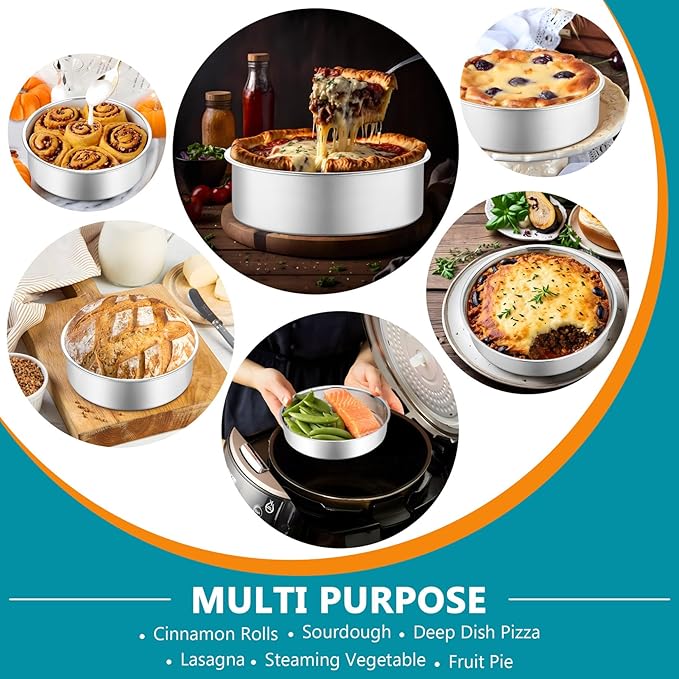 P&P CHEF 5 Inch Round Cake Pan Set of 3, Stainless Steel Baking Cake Pans | Round Baking Cake Pan Bakeware for Layer Birthday Cake, Fit Oven/Pots/Pressure Cooker, Leakproof & Dishwasher Safe, Silver