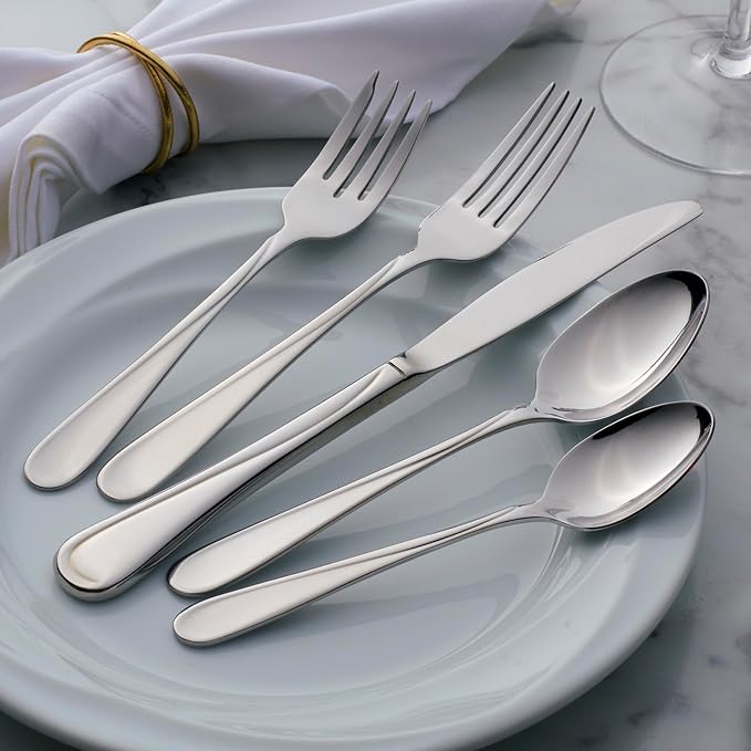 Oneida Flight 65-Piece 18/0 Silverware Set for 12, Flatware | mirror finish, dishwasher safe | includes serving spoons and utensil set | cutlery set, wedding silverware