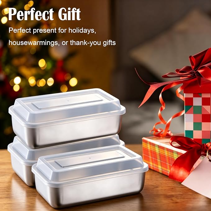 E-far Loaf Pan with Lids, 9 x 5 Inch Stainless Steel Bread Pans Set of 3 | for Homemade Bread, Rectangle Baking Tins for Sourdough, Meatloaf, Banana Cake, Nontoxic & Dishwasher Safe