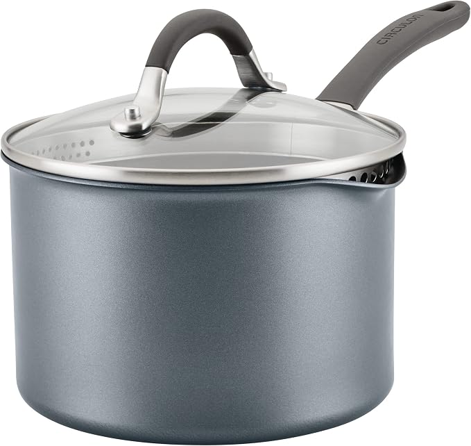 Circulon A1 Series w/ ScratchDefense Nonstick Induction Straining Sauce Pan with Lid, 3-Quart, Saucepan with Pour Spout, Graphite