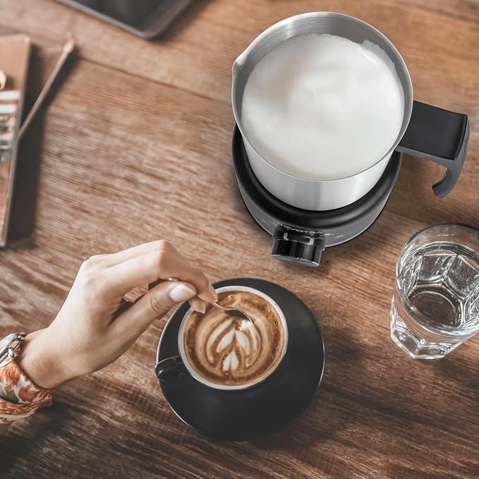 4 in 1 Milk Frother and Steamer, 500ml Stainless Steel Electric Foam Maker | Dial Control & LED Indicator, Hot & Cold Milk Frother, Non-Stick, Silent, Dishwasher Safe, Latte, Macchiato, Hot Chocolate