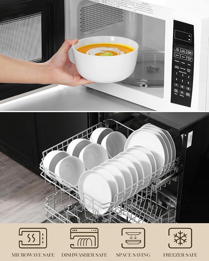 MALACASA 24-Piece Dinnerware Set for 8, White Porcelain Dishes | High-Fired Porcelain, Chip and Scratch Resistant, Microwave and Dishwasher Safe, Dinner, Salad Plates and Cereal Bowls