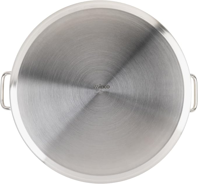 Winco 60 qt Stainless Steel Stock Pot with Cover | Dishwasher safe, Heavy-duty, Tri-ply heating, Riveted handles, Great for Stocks, Soups, Pasta and Batch Cooking