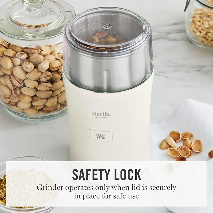 Martha Stewart Electric Coffee & Spice Grinder with Dual Bowls, Linen Cream | Dual 2.5oz Removable Bowls for Coffee Beans, Nuts, Herbs & Spices, Stainless Steel Blade, One-Touch Pulse Control, Easy Clean