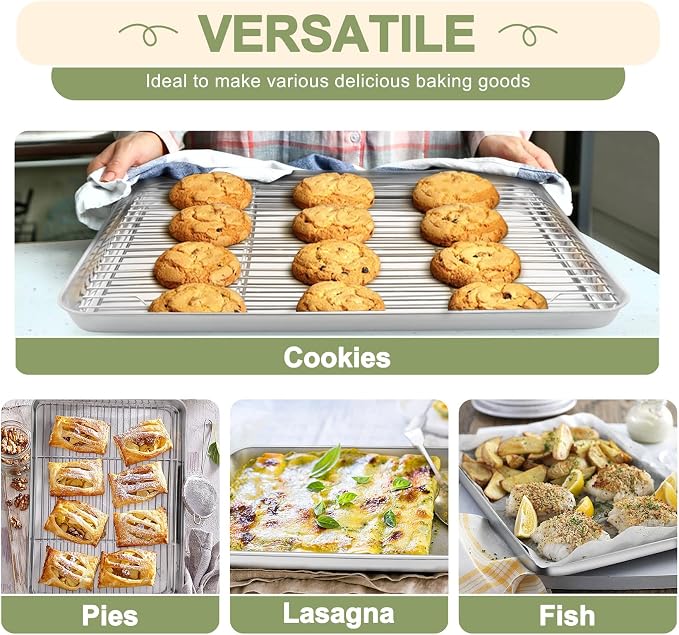 TeamFar Baking Sheet with Rack Set, 3 Pans + 3 Racks, 16/12.5/9 Inch | Stainless Steel Cookie Sheets Baking Pans Trays and Cooling Racks for Cooking, Non-Toxic & Heavy Duty, Dishwasher Safe