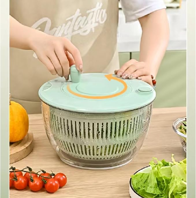 Salad Spinner for Washing & Drying Vegetables and Fruits, Lettuce Spinner with Clear Bowl & Inner Basket, Vegetable and Fruit Washing Dryer for Kitchen