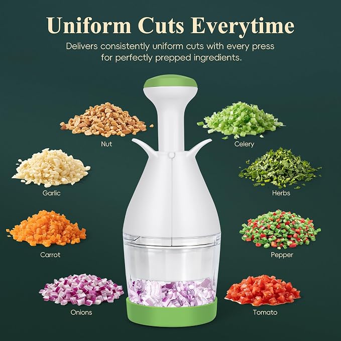 IVYROLL Vegetable Chopper, Manual Food Chopper | for Onion, Garlic, Nuts and Veggies, Hand-Powered Vegetable Cutter, Dishwasher Safe, Stainless Steel Blades