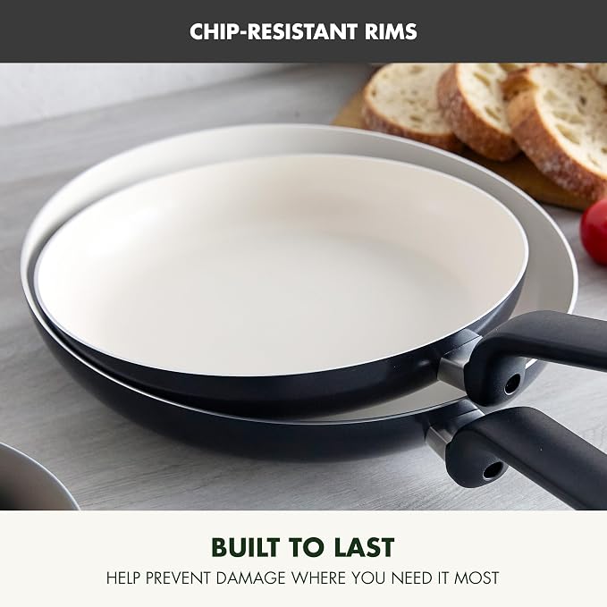 GreenPan Rio Advanced 10" and 12" Frying Pan Skillet Set, Ceramic Nonstick PFAS-Free Pans, Induction Ready, Dishwasher and Oven Safe, Black
