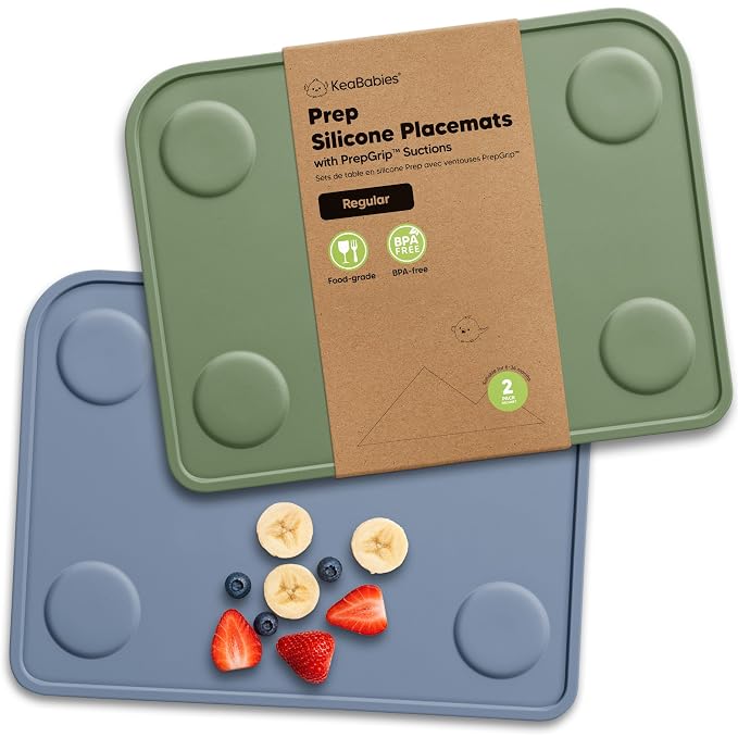 KeaBabies 2pk Silicone Placemats for Toddlers, Kids, Baby, 12x9 (Slate, S) | Non Slip Suction Silicone Placemat for Restaurants, Dining Table,Travel, Easy to Clean, Food Grade/BPA-Free, Small Table Mat