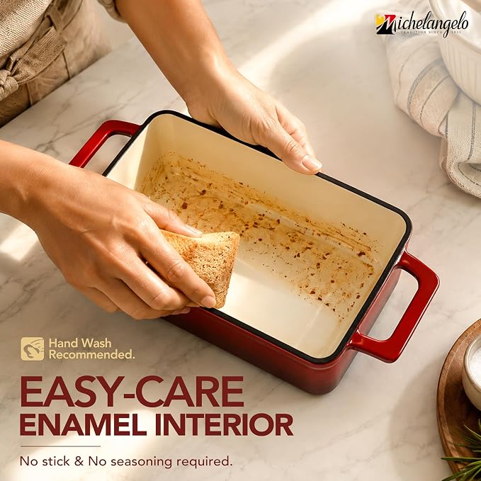 MICHELANGELO Enameled Cast Iron Bread Pan with Lid, 9x5 Sourdough Loaf Pan | PFAS-Free enamel | Use two pans or stack as a lid for crispier crust I Ideal for sandwich bread, banana bread and meatloaf.