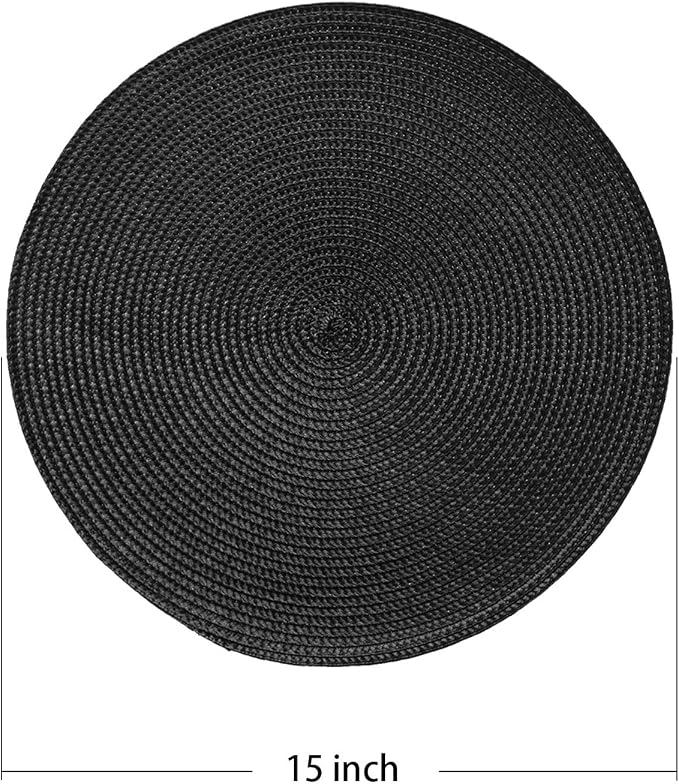 AHHFSMEI Round Placemats Set of 4 Heat Resistant Washable Non-Slip Woven Braided Table Mats for Dining Table Kitchen & Home Decor (Black,4)