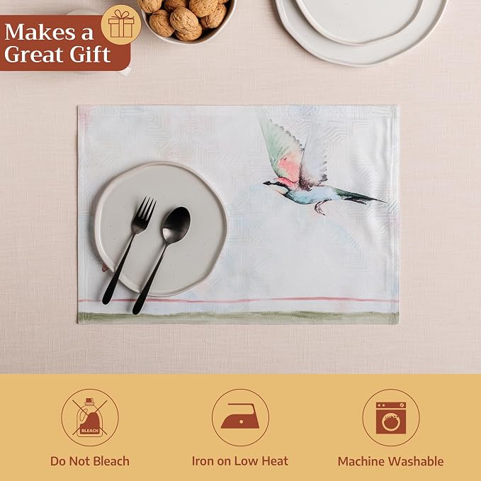 Maison d' Hermine Placemats Set of 4 Reusable 100% Cotton (13"x19") | Cloth Place Mats Washable Table Mats for Kitchen Dining Party Wedding Hotel Home Restaurant Spring Summer - Flying Birds
