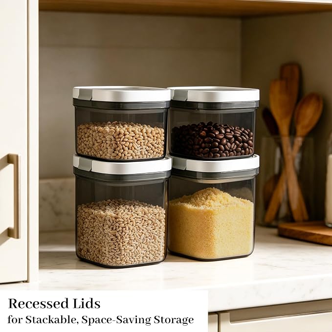 Airtight Coffee Storage Canister Container 15 oz with Magnetic Scoop, Brown Sugar Container Kitchen Food Storage Jar with Spoon for Grounds Coffee, Beans, Tea, Sugar, Flour, Cereal