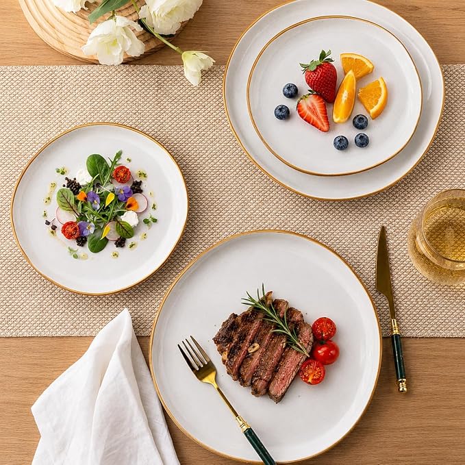 AmorArc Ceramic Dinnerware Sets for 4, 12Pcs Plates and Bowls Sets Dishes | Stoneware Handmade Reactive Glaze Dinner Set, Highly Scratch Resistant | Dishwasher & Microwave Safe Dishware
