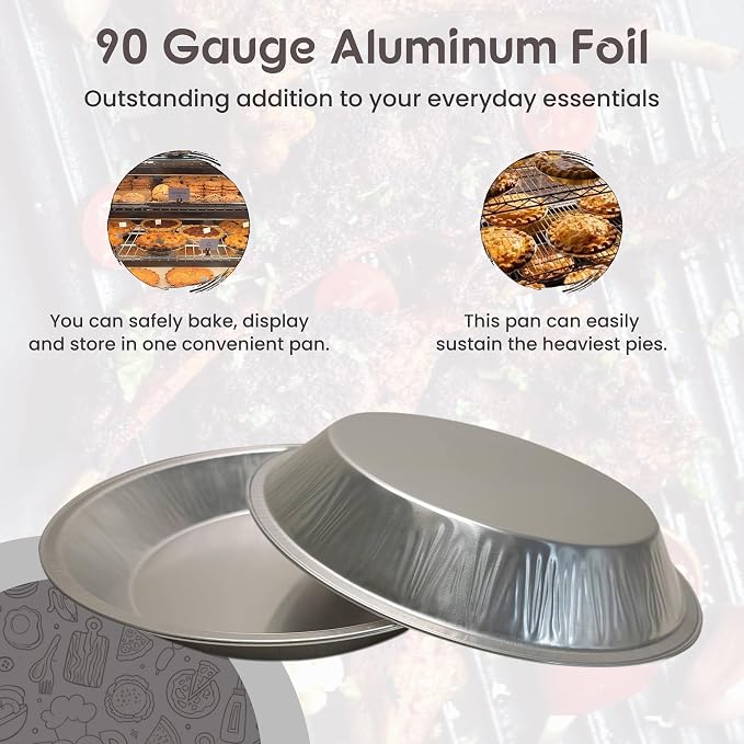 KitchenDance Disposable Heavyweight Aluminum Foil Pie Pan - 36 Ounces Round Baking Pan Perfect for Homemade Cakes, Pies - Aluminum Foil Pan for Baking, Storing, and Preparing Food #1070 (250, Silver)