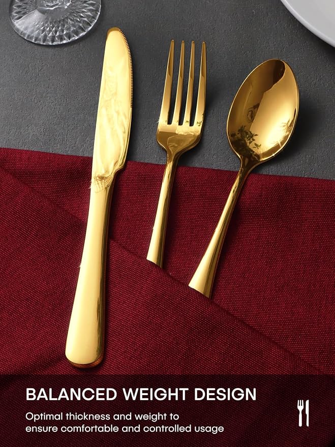 Gold Silverware Set, 30 Piece Flatware Set for 6, Mirror Polished Food-Grade Stainless Steel Cutlery Utensil Set Include Knives Forks Spoons for Kitchen Restaurant Wedding Party, Dishwasher Safe